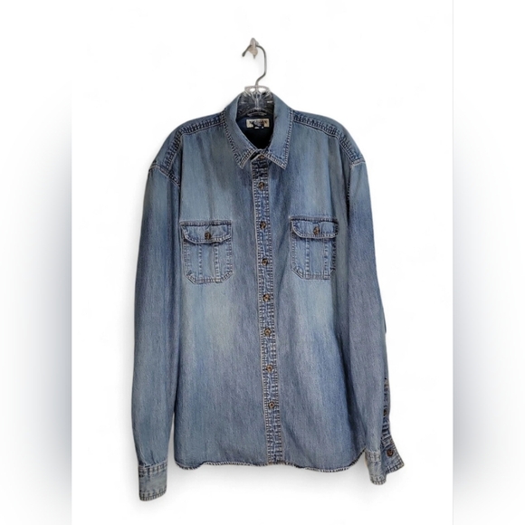 Magellan Sportswear Shirt Men's XXL Blue Denim Button Down Long Sleeve - Picture 1 of 6